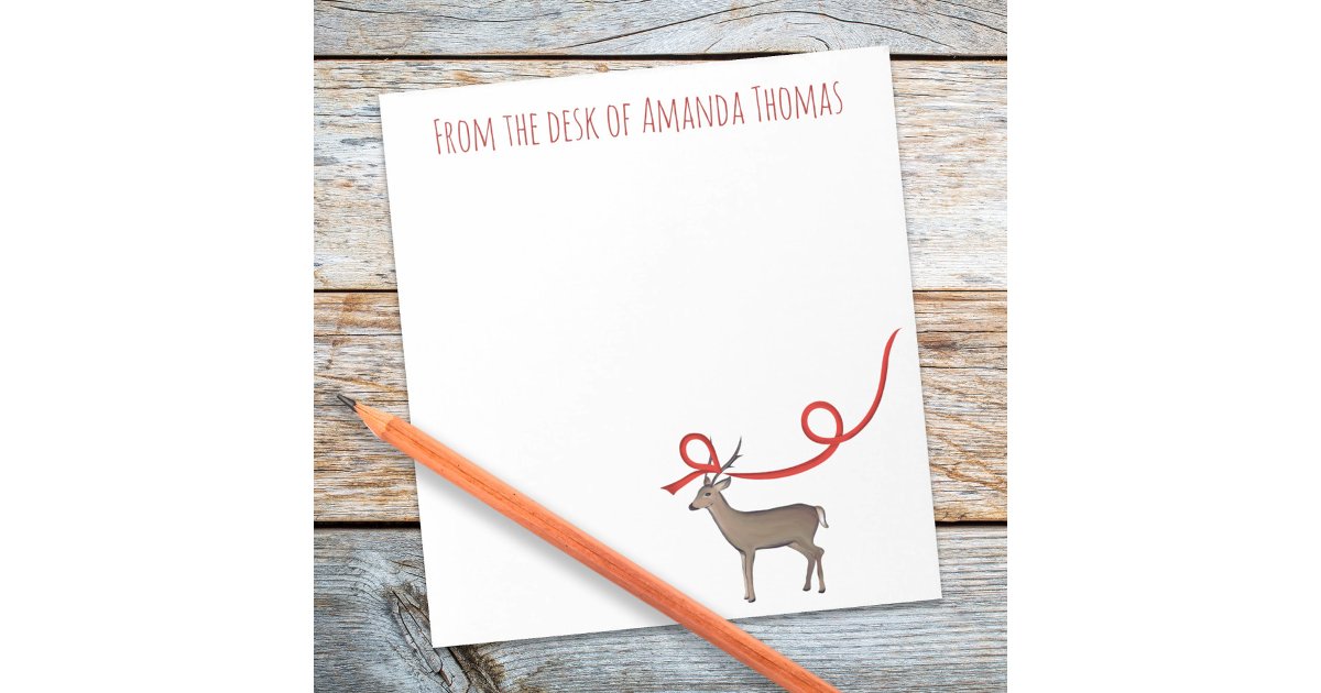 Simple Elegant Reindeer Ribbon Modern Christmas Notepad | Zazzle