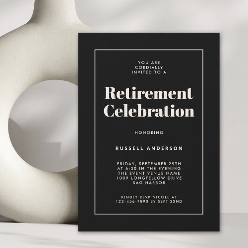 Simple Elegant Retirement Party Black Invitation
