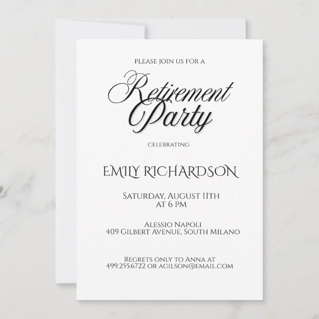 Simple Elegant Retirement Party Invitation (Front)