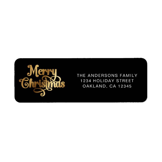Simple Elegant Retro Black & Gold Merry Christmas Label (Front)