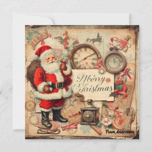 Simple elegant retro illustration Santa Claus Holiday Card