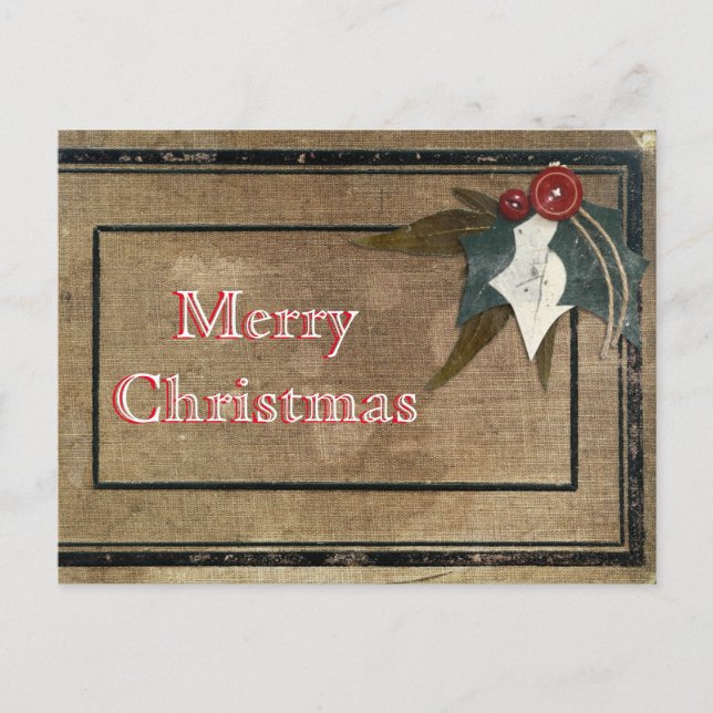 Simple Elegant Retro Rustic Decor Merry Christmas Holiday Postcard (Front)