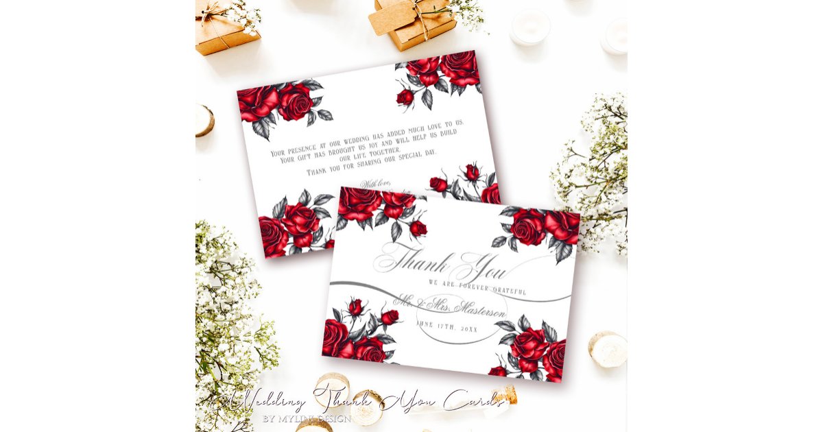 Simple Elegant Romantic Rose Floral Wedding Thank You Card | Zazzle