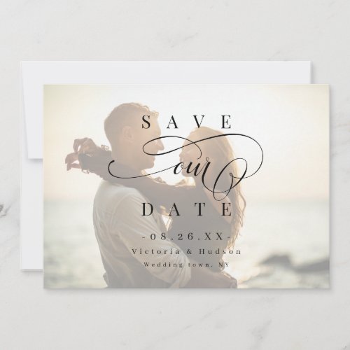 Simple elegant romantic script photo save the date