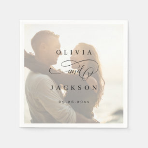 Simple elegant romantic script photo wedding napkins