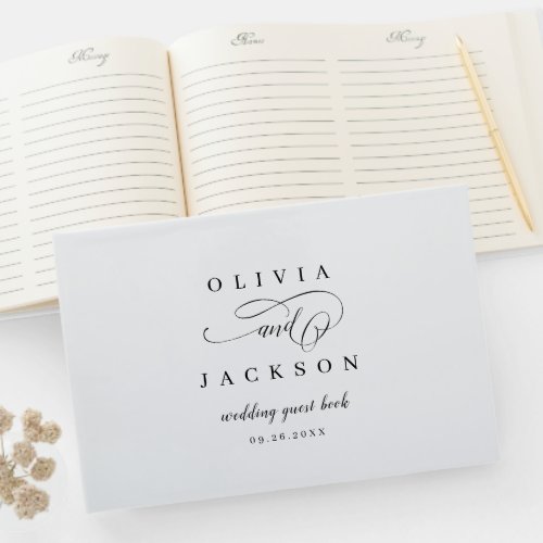 Simple elegant romantic script wedding guest book