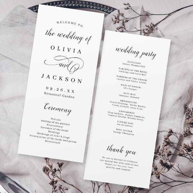Simple elegant romantic script wedding program (Simple elegant romantic script wedding program)