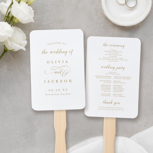 Simple elegant romantic script wedding programs hand fan