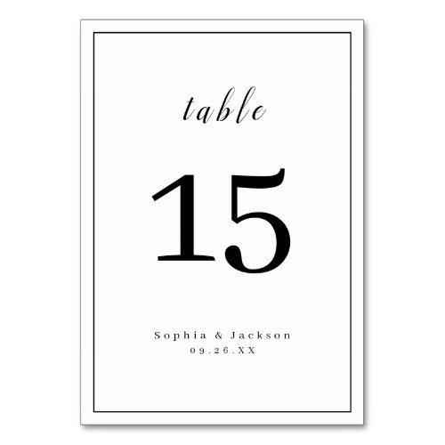 Simple elegant romantic script wedding table number