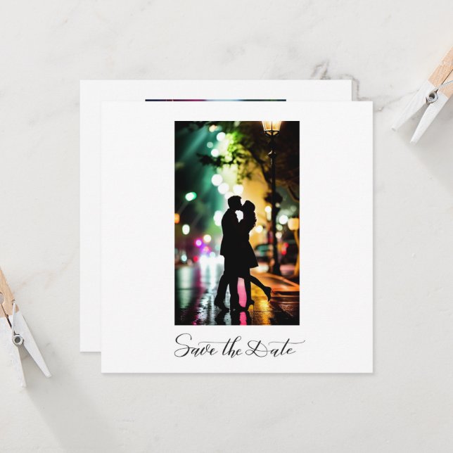 Simple Elegant Romantic Text Photo Black Script  Invitation (Front/Back In Situ)