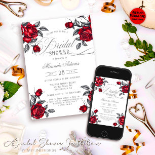 Simple Elegant Rose Floral Bridal Shower Invitation
