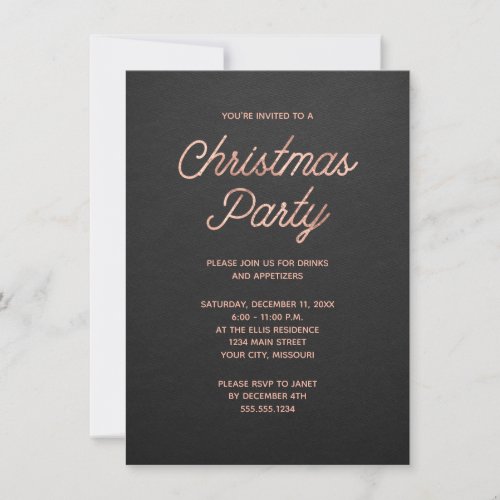 Simple Elegant Rose Gold Black Christmas Party Invitation