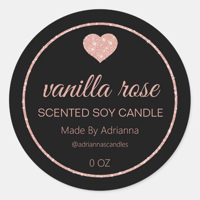 Simple Elegant Rose Gold Black Soy Candle Labels | Zazzle