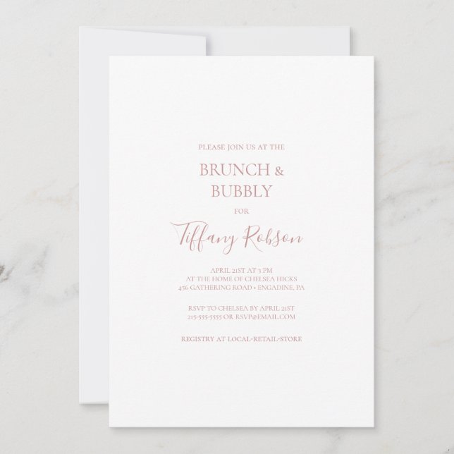 Simple Elegant Rose Gold Brunch and Bubbly Shower Invitation (Front)