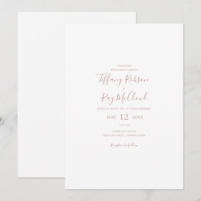 Simple Elegant Rose Gold Casual Wedding Invitation (Front/Back)