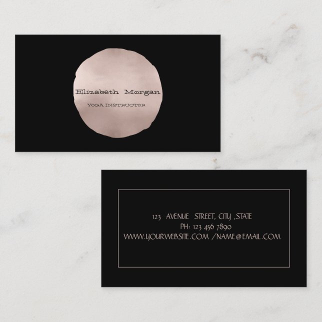 Simple Elegant Rose Gold Circle Black Business Card (Front/Back)