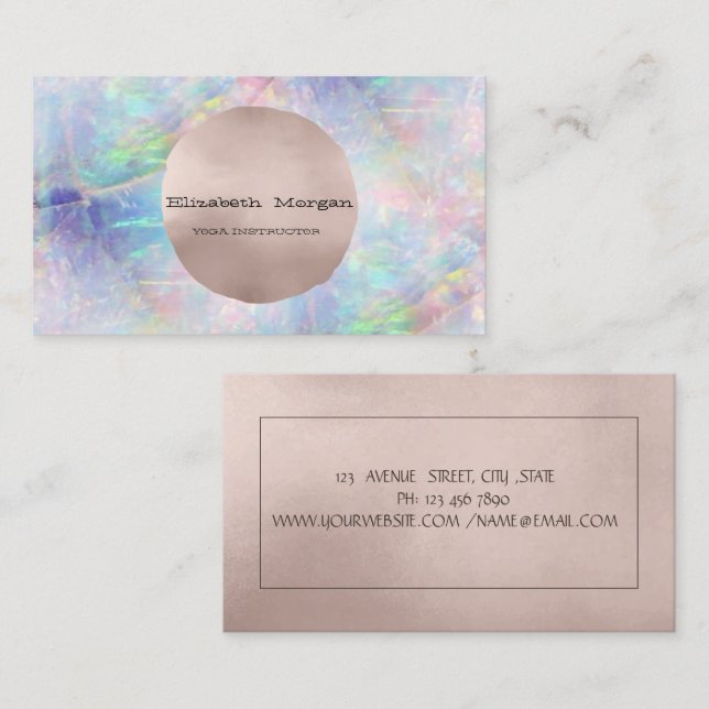 Simple Elegant Rose Gold Circle Opal Business Card (Front/Back)