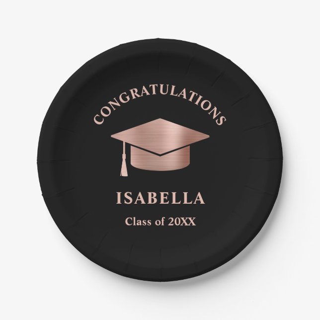 Simple Elegant Rose Gold Custom Graduation Paper Plates (Front)