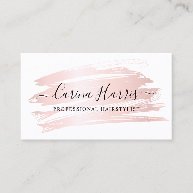 Simple Elegant Rose Gold Foil Hair Business Card (Front)