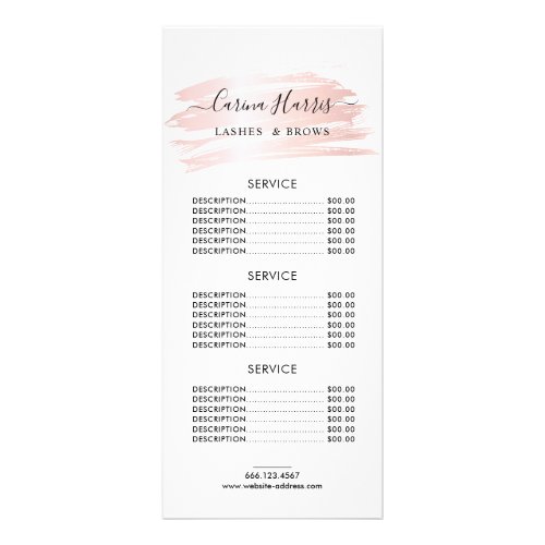 Simple Elegant Rose Gold Foil Lashes Price List Rack Card