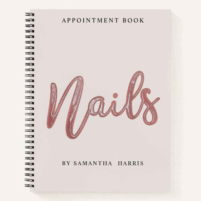 Simple Elegant Rose Gold Foil Nails Appointments Notebook (Front)