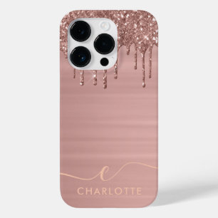 Simple Elegant Rose Gold Glitter Drip Custom Name  Case-Mate iPhone 14 Pro Case