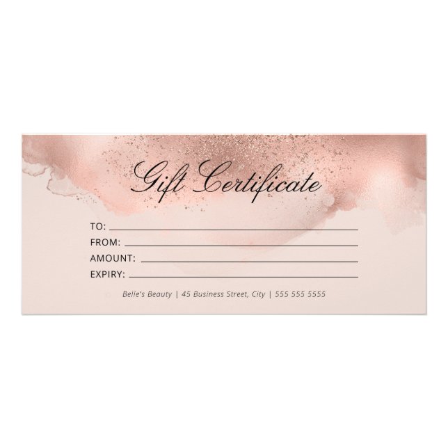 Simple Elegant Rose Gold Glitter Gift Certificate (Front)