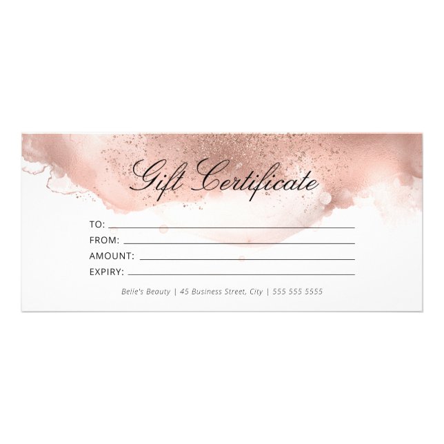 Simple Elegant Rose Gold Glitter Gift Certificate (Front)