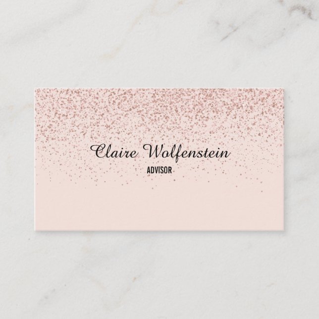 Simple Elegant Rose Gold Glitter Script Business Card (Front)