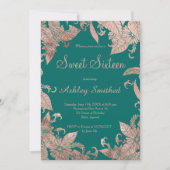 Simple elegant rose gold green floral Sweet 16 Invitation (Front)
