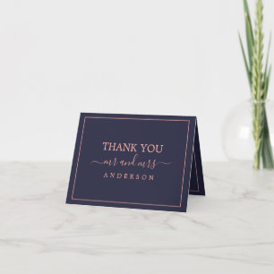 Simple Elegant Rose Gold Navy Blue Wedding Photo Thank You Card