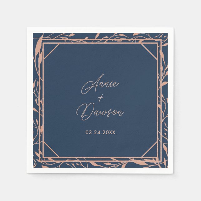 Simple Elegant Rose Gold & Navy Wedding Napkins (Front)
