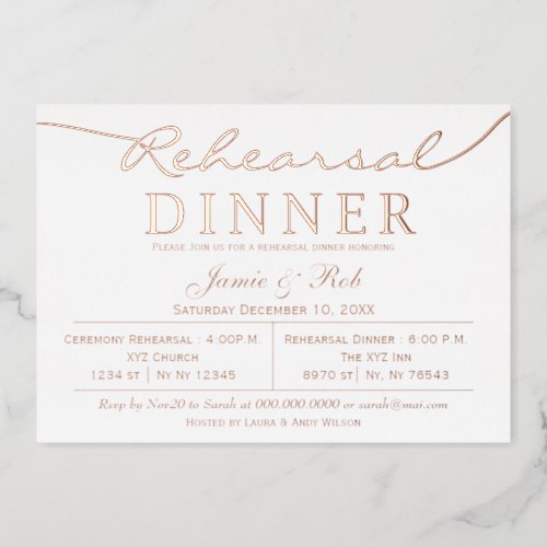 Simple Elegant Rose Gold Rehearsal Dinner  Foil Invitation