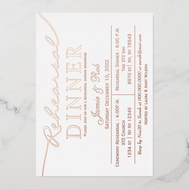 Simple Elegant Rose Gold Rehearsal Dinner  Foil Invitation (Front)