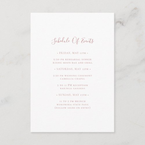 Simple Elegant Rose Gold Schedule of Events Enclosure Card