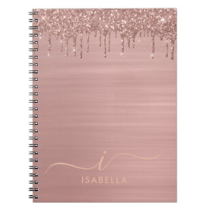 Simple Elegant Rose Gold Shimmer Drip Custom Name Notebook