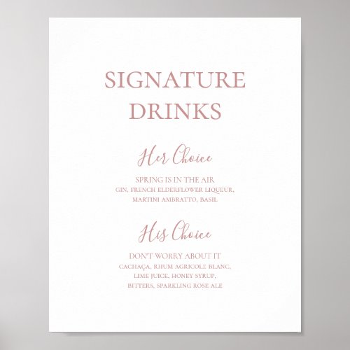 Simple Elegant Rose Gold Signature Drinks Sign