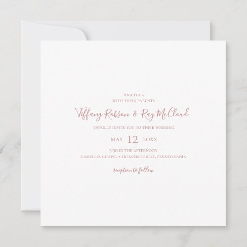 Simple Elegant Rose Gold Square Wedding Invitation