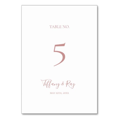 Simple Elegant Rose Gold Table Number