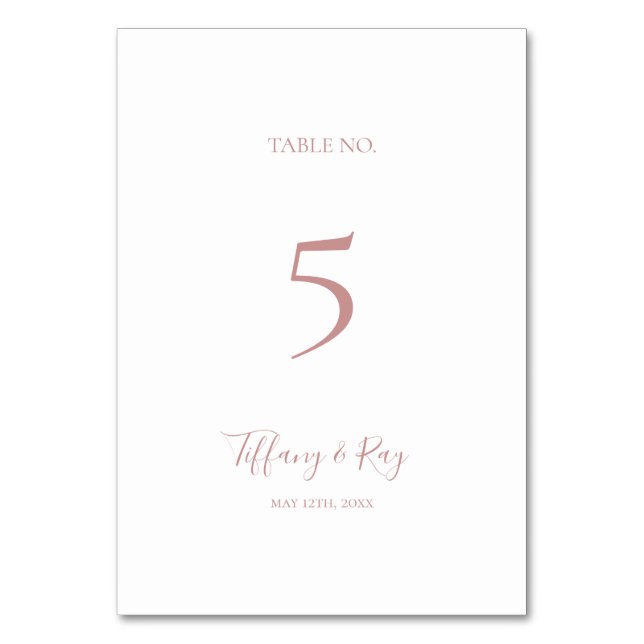 Simple Elegant Rose Gold Table Number (Front)