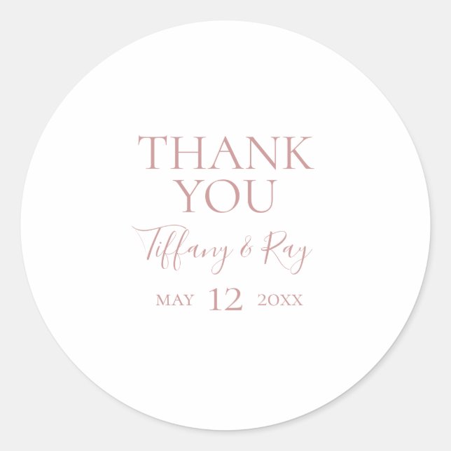 Simple Elegant Rose Gold Thank You Wedding Favor Classic Round Sticker (Front)