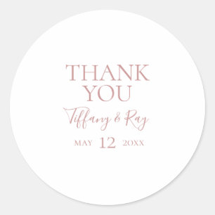 Simple Elegant Rose Gold Thank You Wedding Favor Classic Round Sticker