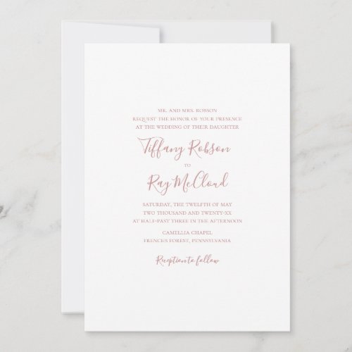 Simple Elegant Rose Gold Traditional Wedding Invitation