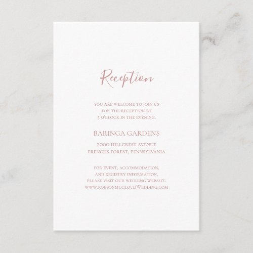 Simple Elegant Rose Gold Wedding Reception Card