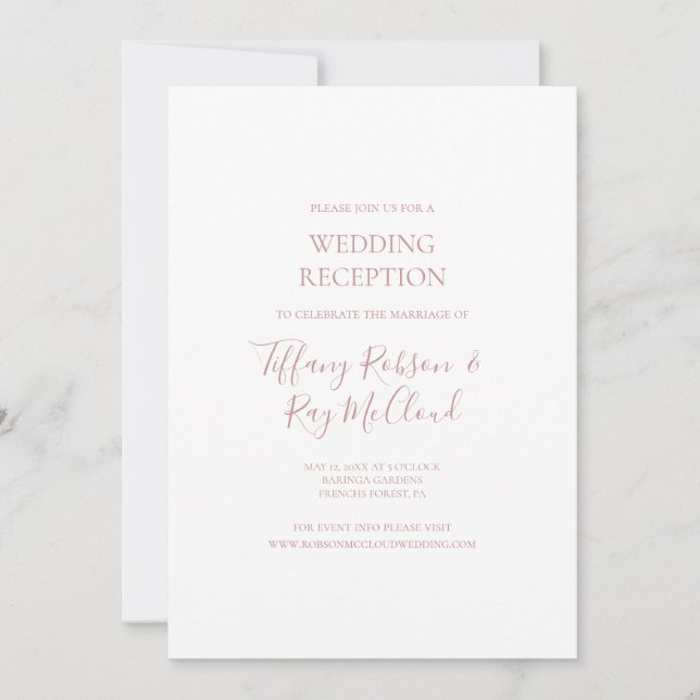 Simple Elegant Rose Gold Wedding Reception Invitation (Front)