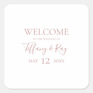 Simple Elegant Rose Gold Wedding Welcome Square Sticker