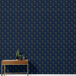 Simple Elegant Royal Blue Gold Flower Pattern Wallpaper