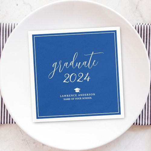 Simple Elegant Royal Blue Graduate 2024 Graduation Napkins