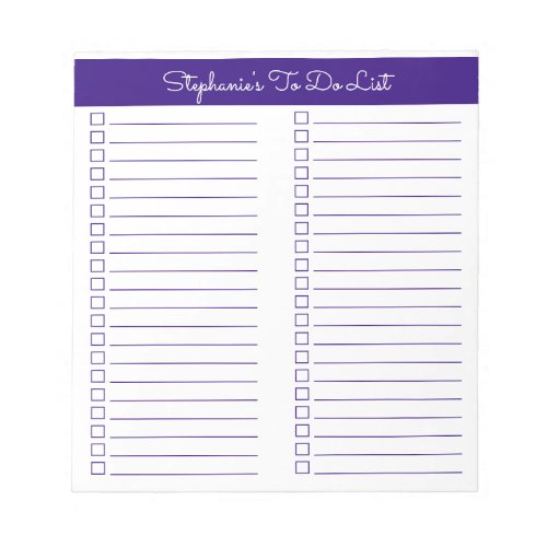 Simple Elegant Royal Purple Two Column Checklist Notepad