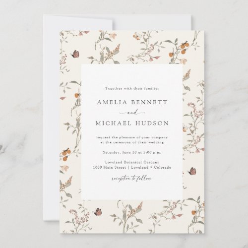 Simple Elegant Rustic Boho Floral Wedding Invitation
